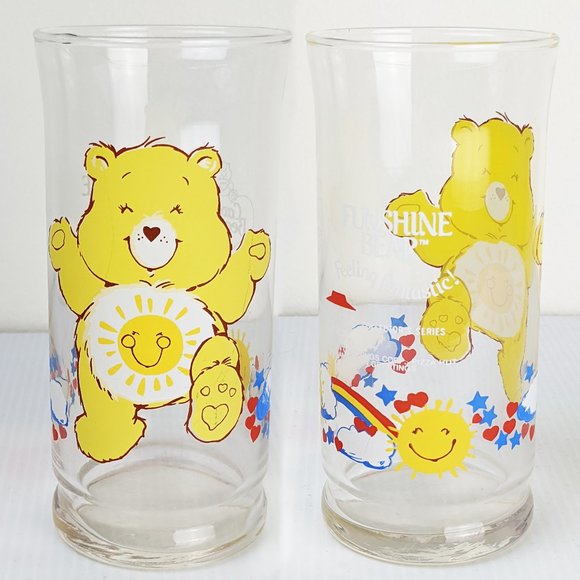 Vintage 80s Care Bear Funshine Bear Drinking Glass